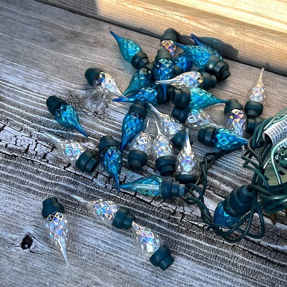 Blue White String Lights Cone Globe LED 2 Sets Christmas Deck Camping Indoor Out - Picture 9 of 9